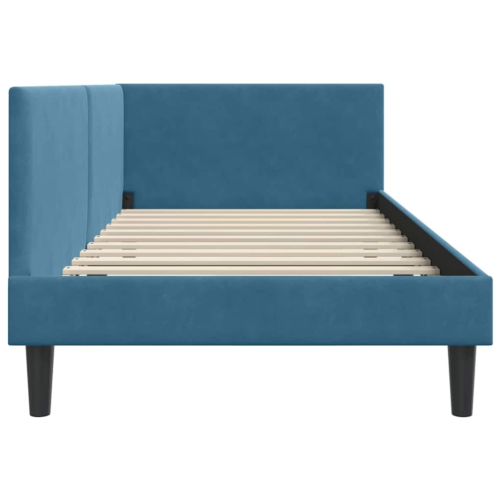 Corner Bed Frame Blue 90 x 200 cm Velvet and Engineered wood