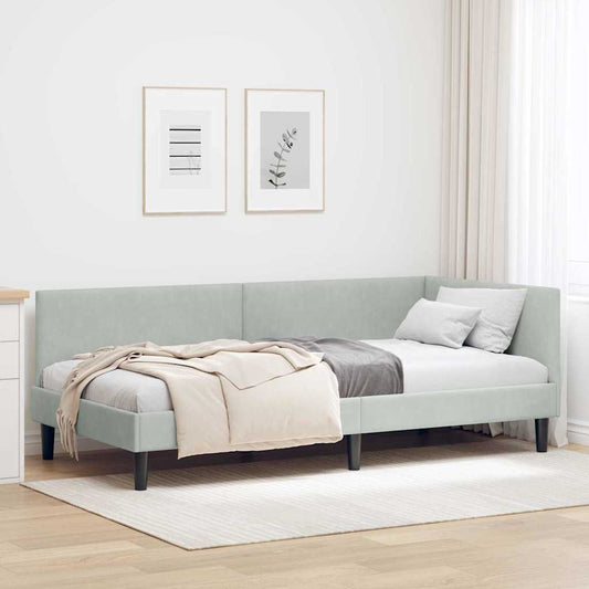 Corner Bed Frame with Headboard Light grey 90 x 200 cm