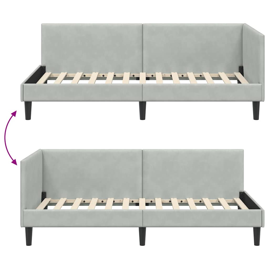 Corner Bed Frame with Headboard Light grey 90 x 200 cm