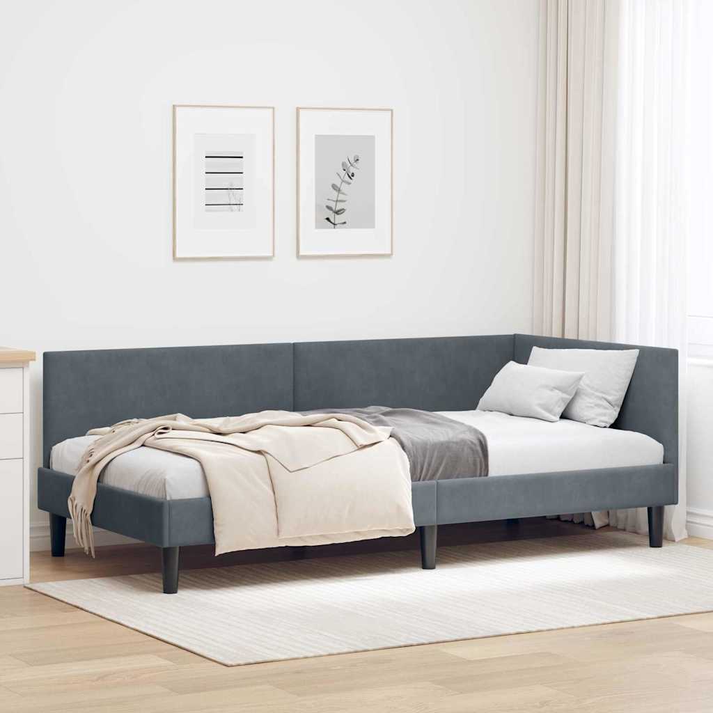 Corner Bed Frame with Headboard Dark grey 90 x 200 cm
