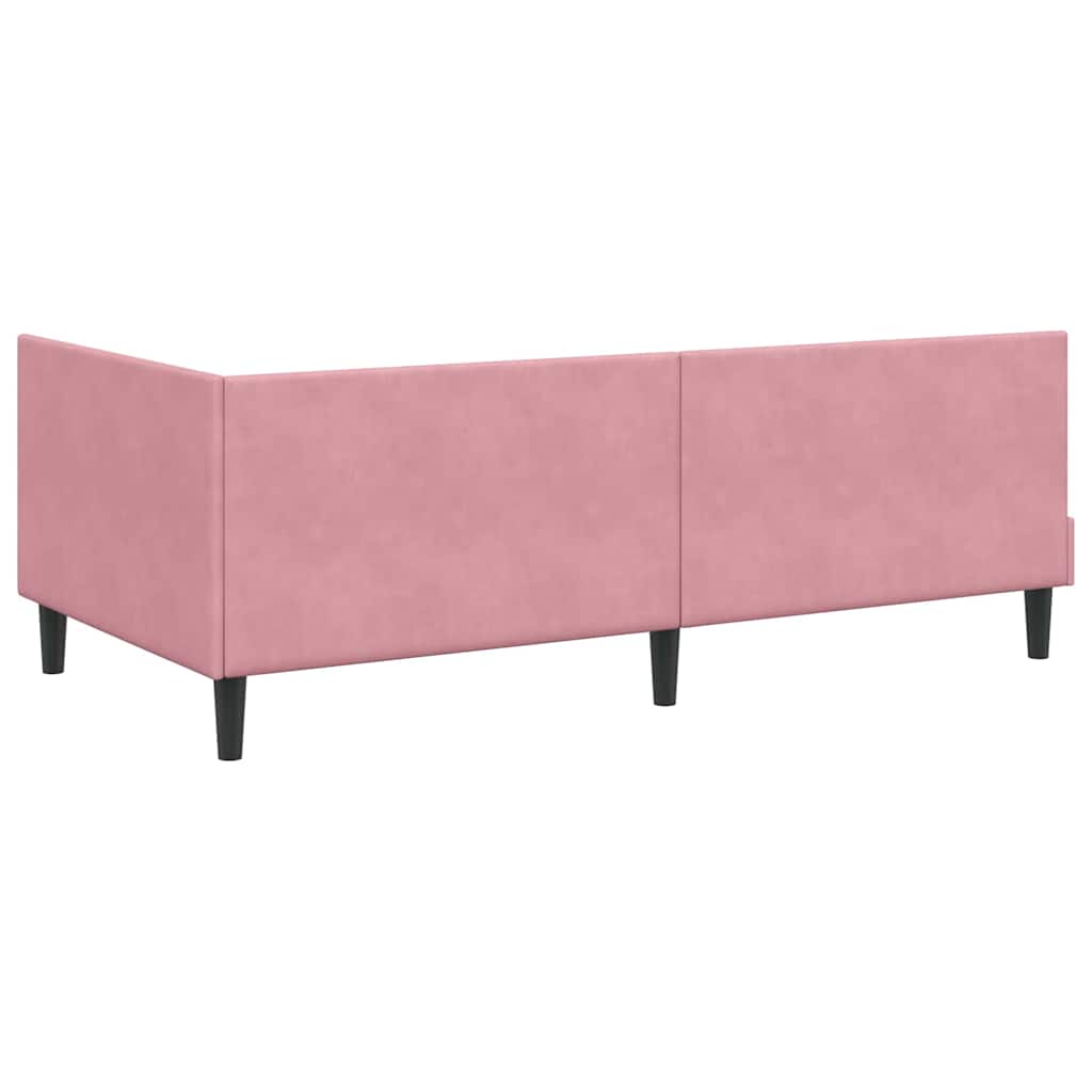 Corner Bed Frame Pink 90 x 200 cm Velvet and Engineered wood