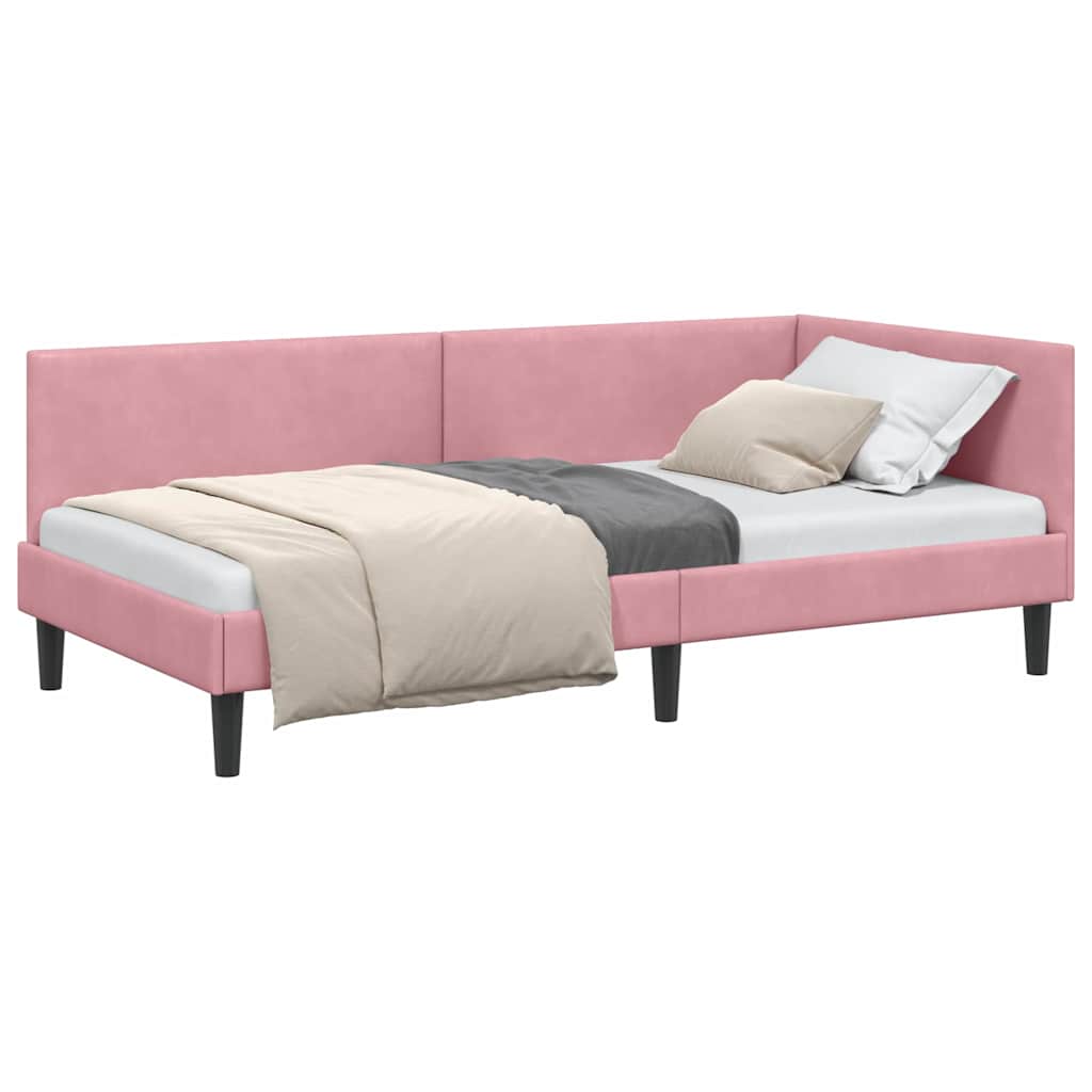 Corner Bed Frame Pink 90 x 200 cm Velvet and Engineered wood