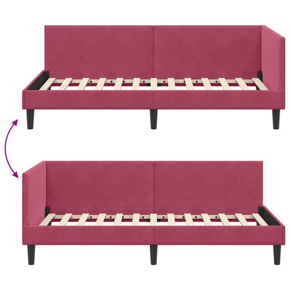 Corner Bed Frame with Headboard Wine red 90 x 200 cm