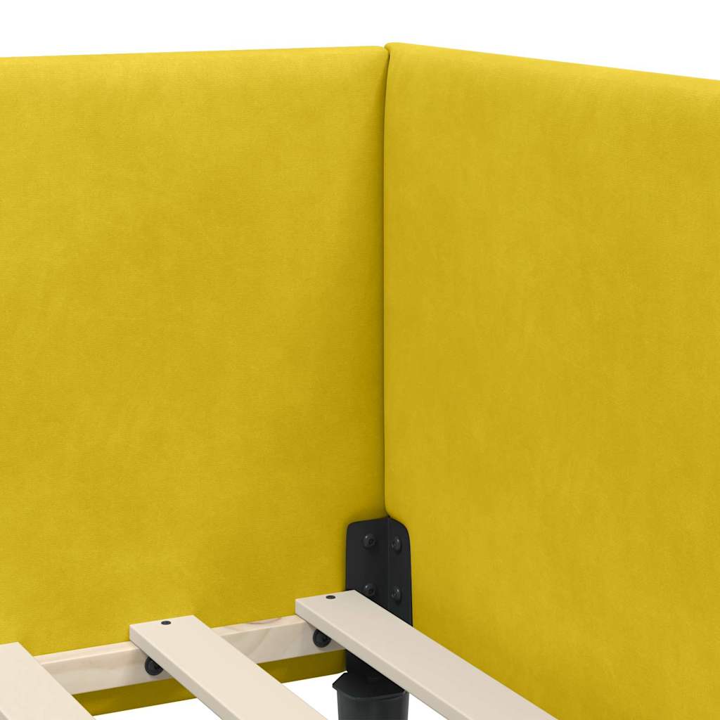 Corner Bed Frame Yellow 90 x 200 cm Velvet and Engineered wood
