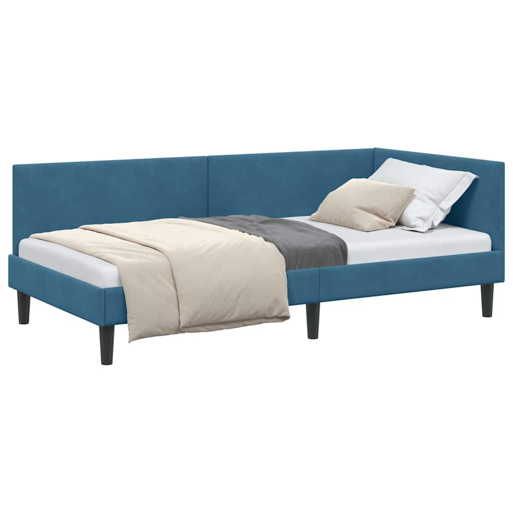 Corner Bed Frame Blue 100 x 200 cm Velvet and Engineered wood
