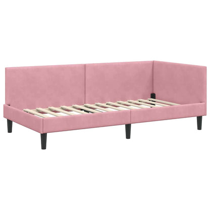 Corner Bed Frame Pink 100 x 200 cm Velvet and Engineered wood