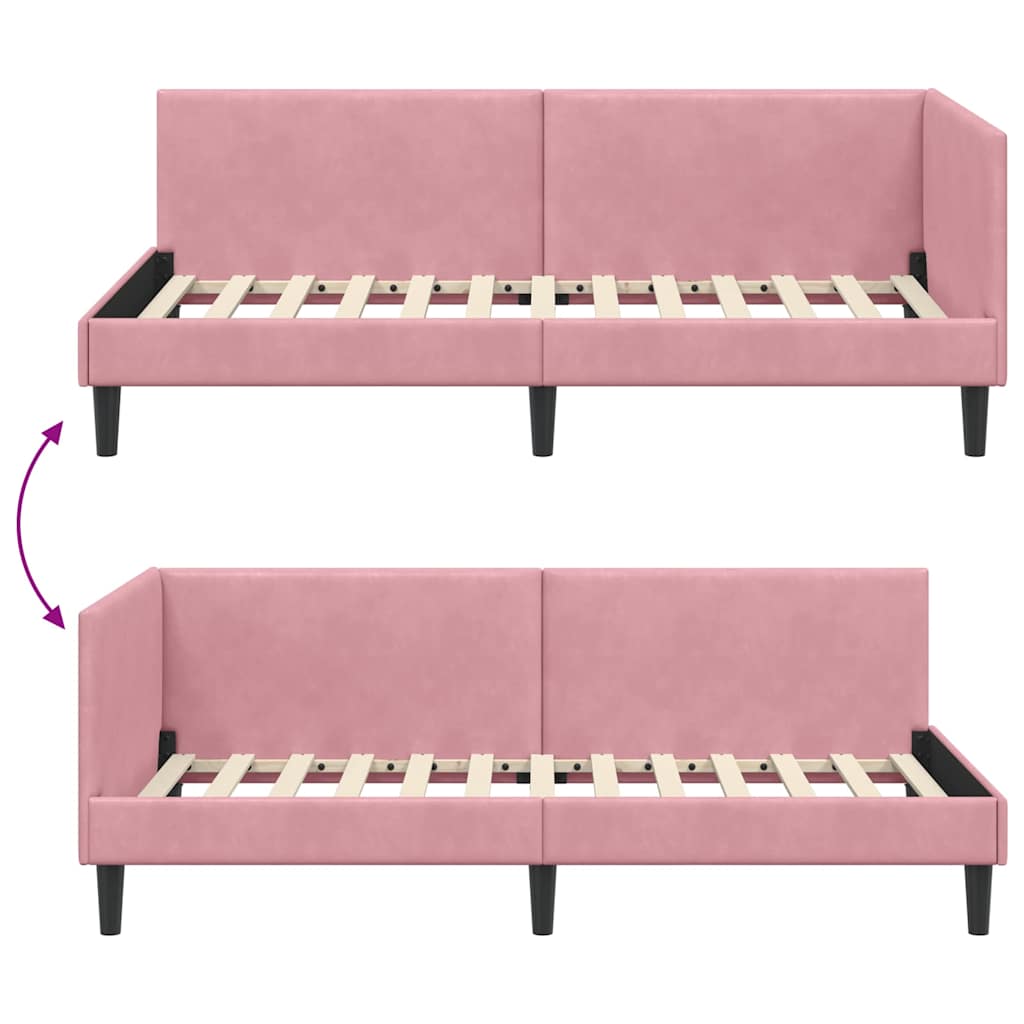 Corner Bed Frame Pink 100 x 200 cm Velvet and Engineered wood