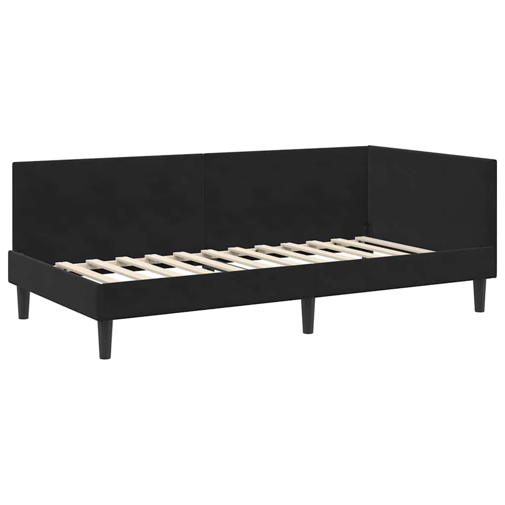 Corner Bed Frame Black 100 x 200 cm Velvet and Engineered wood