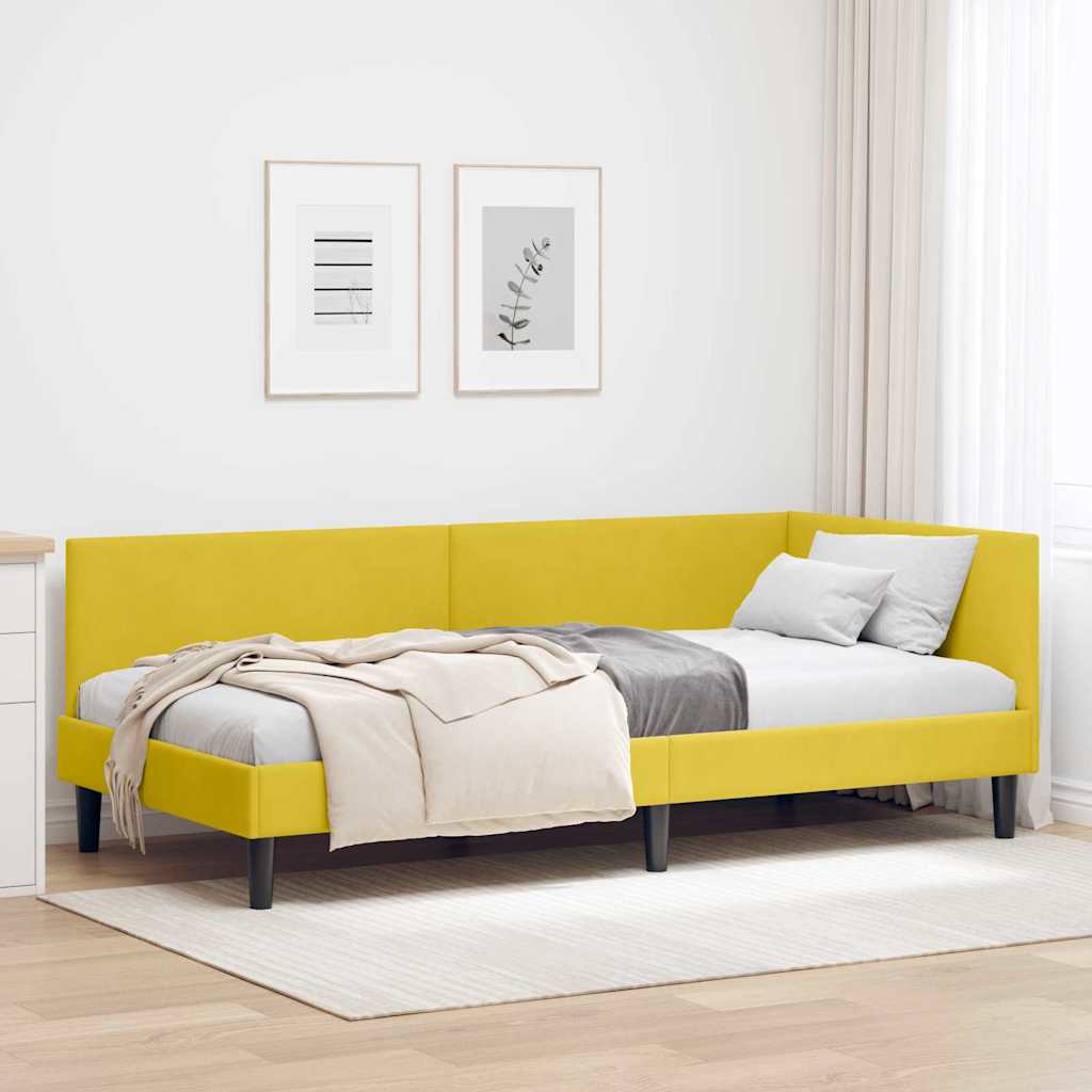 Corner Bed Frame Yellow 100 x 200 cm Velvet and Engineered wood
