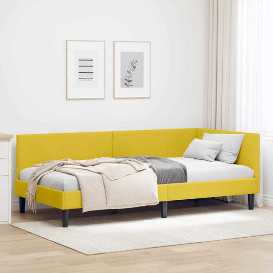 Corner Bed Frame Yellow 100 x 200 cm Velvet and Engineered wood