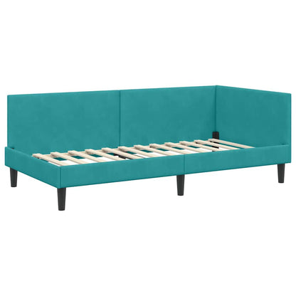 Corner Bed Frame with Headboard Turquoise 100 x 200 cm