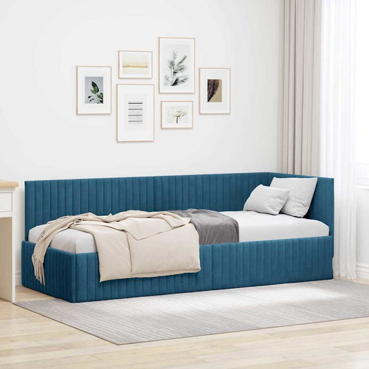 Corner Bed Frame with Headboard Blue 80 x 200 cm Velvet