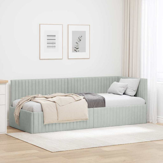 Corner Bed Frame with Headboard Light grey 80 x 200 cm Velvet