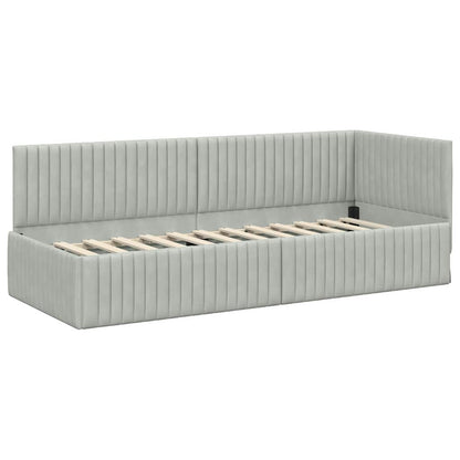 Corner Bed Frame with Headboard Light grey 80 x 200 cm Velvet