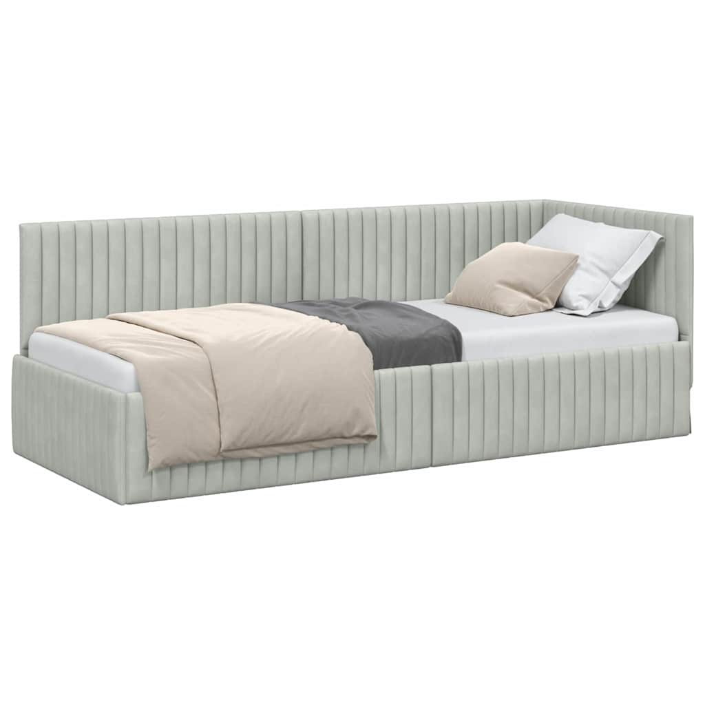 Corner Bed Frame with Headboard Light grey 80 x 200 cm Velvet