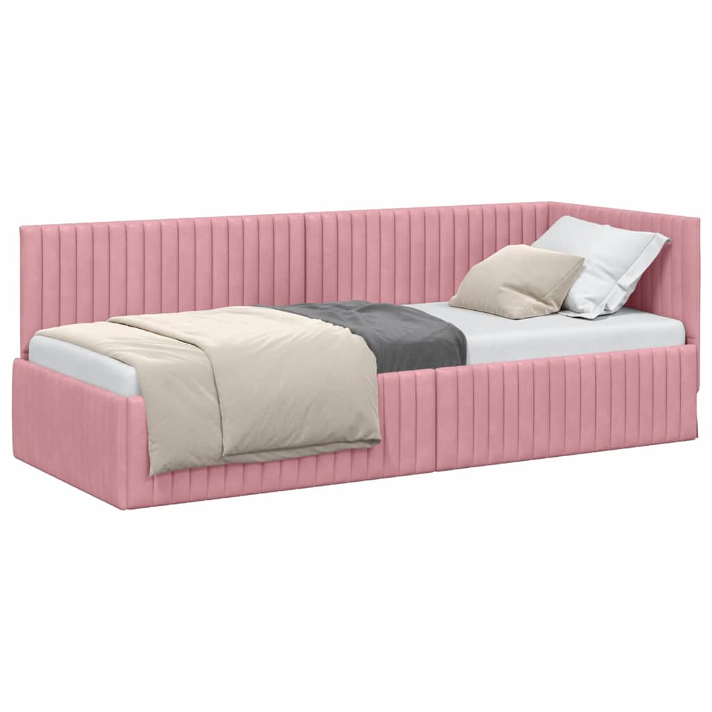 Corner Bed Frame with Headboard Pink 80 x 200 cm Velvet