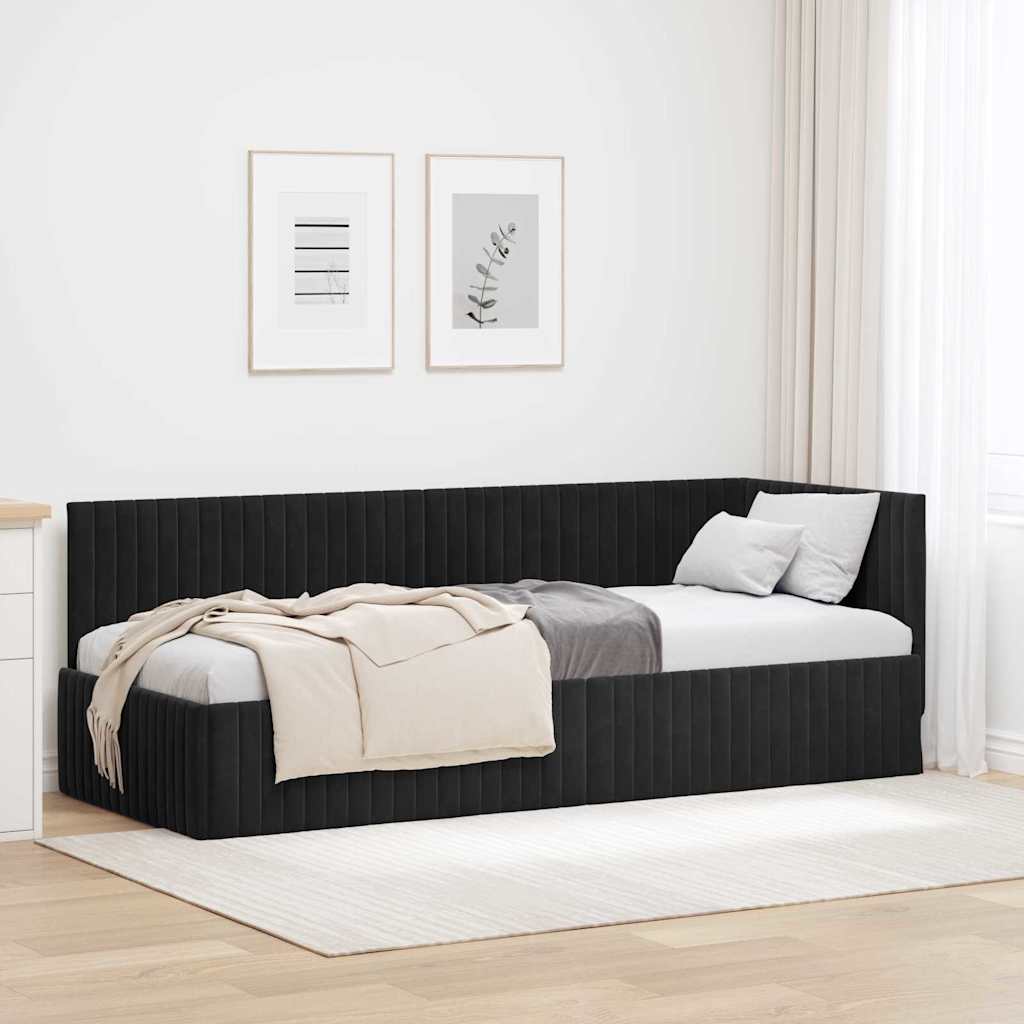 Corner Bed Frame with Headboard Black 80 x 200 cm Velvet
