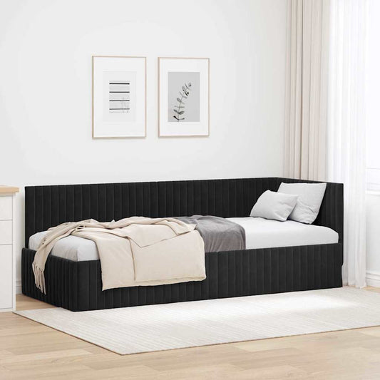 Corner Bed Frame with Headboard Black 80 x 200 cm Velvet
