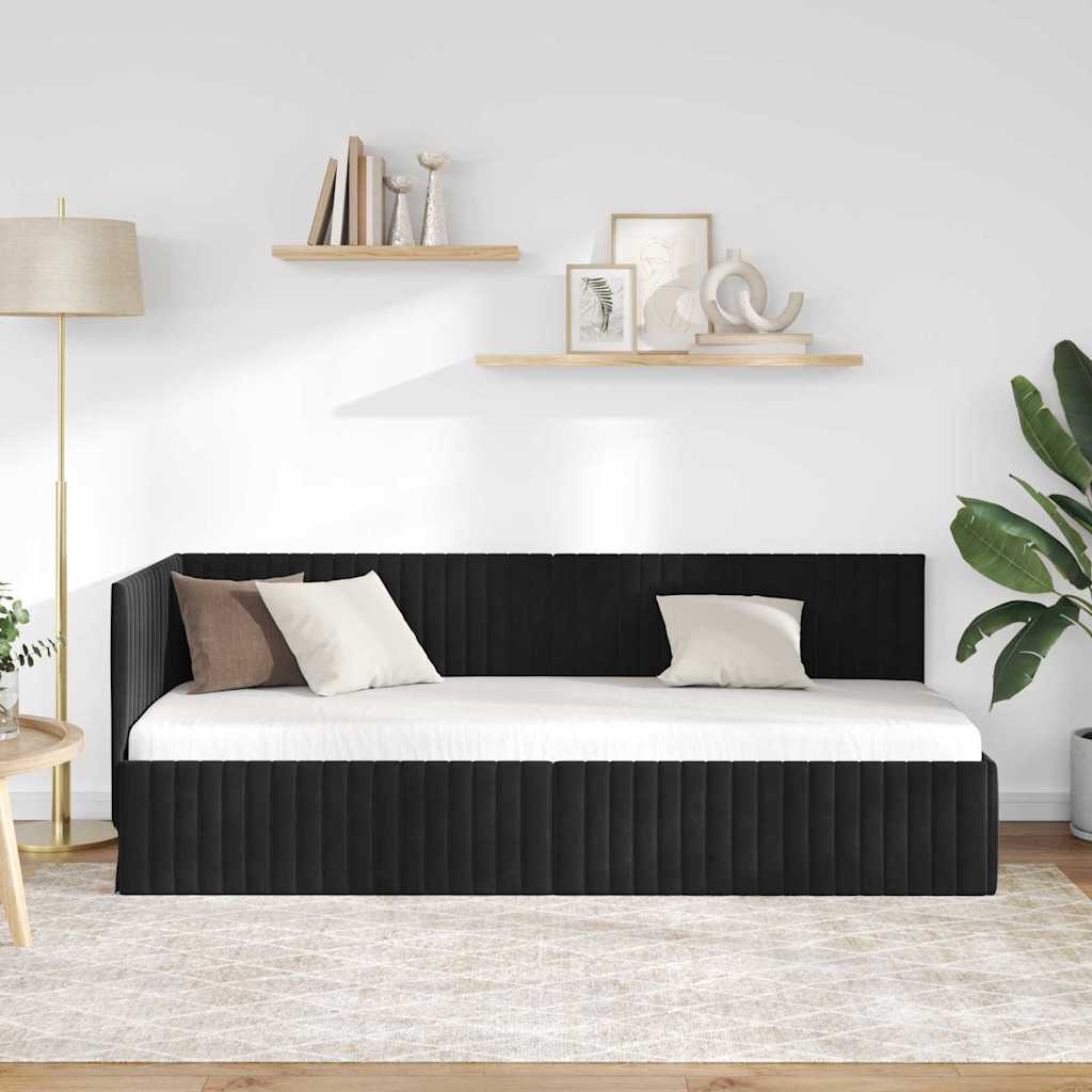 Corner Bed Frame with Headboard Black 80 x 200 cm Velvet