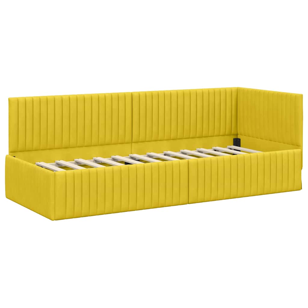 Corner Bed Frame with Headboard Yellow 80 x 200 cm Velvet