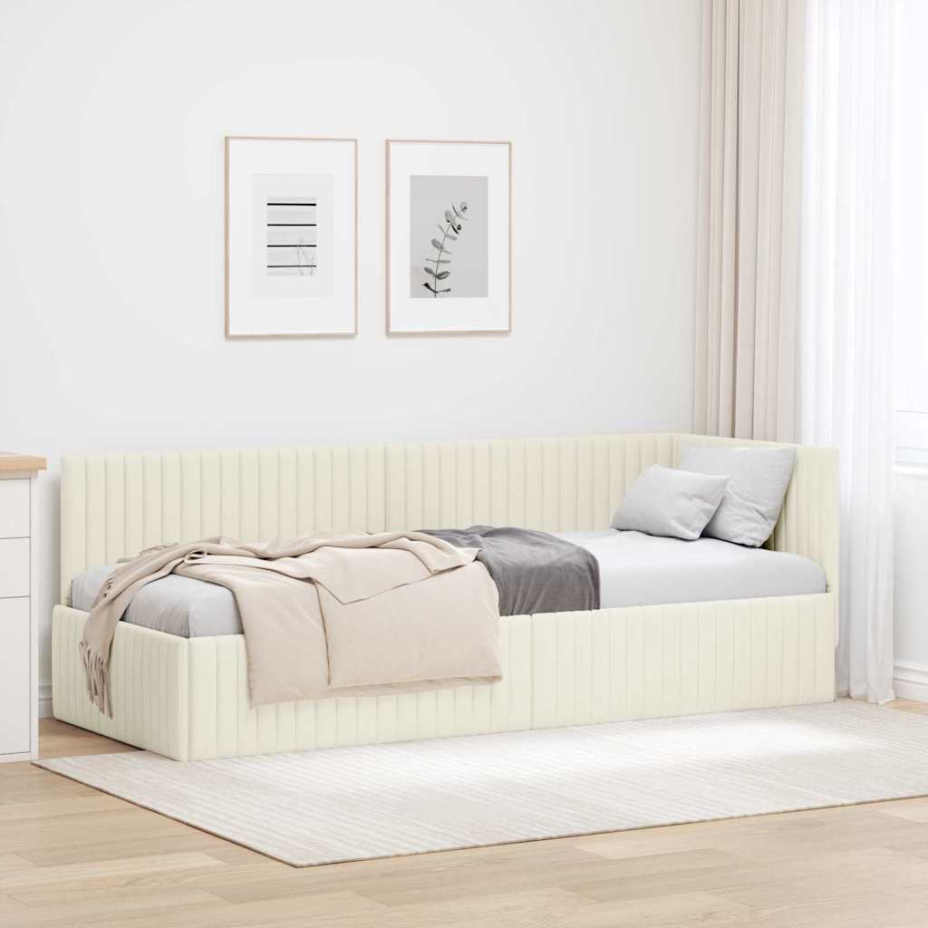 Corner Bed Frame with Headboard Cream 80 x 200 cm Velvet