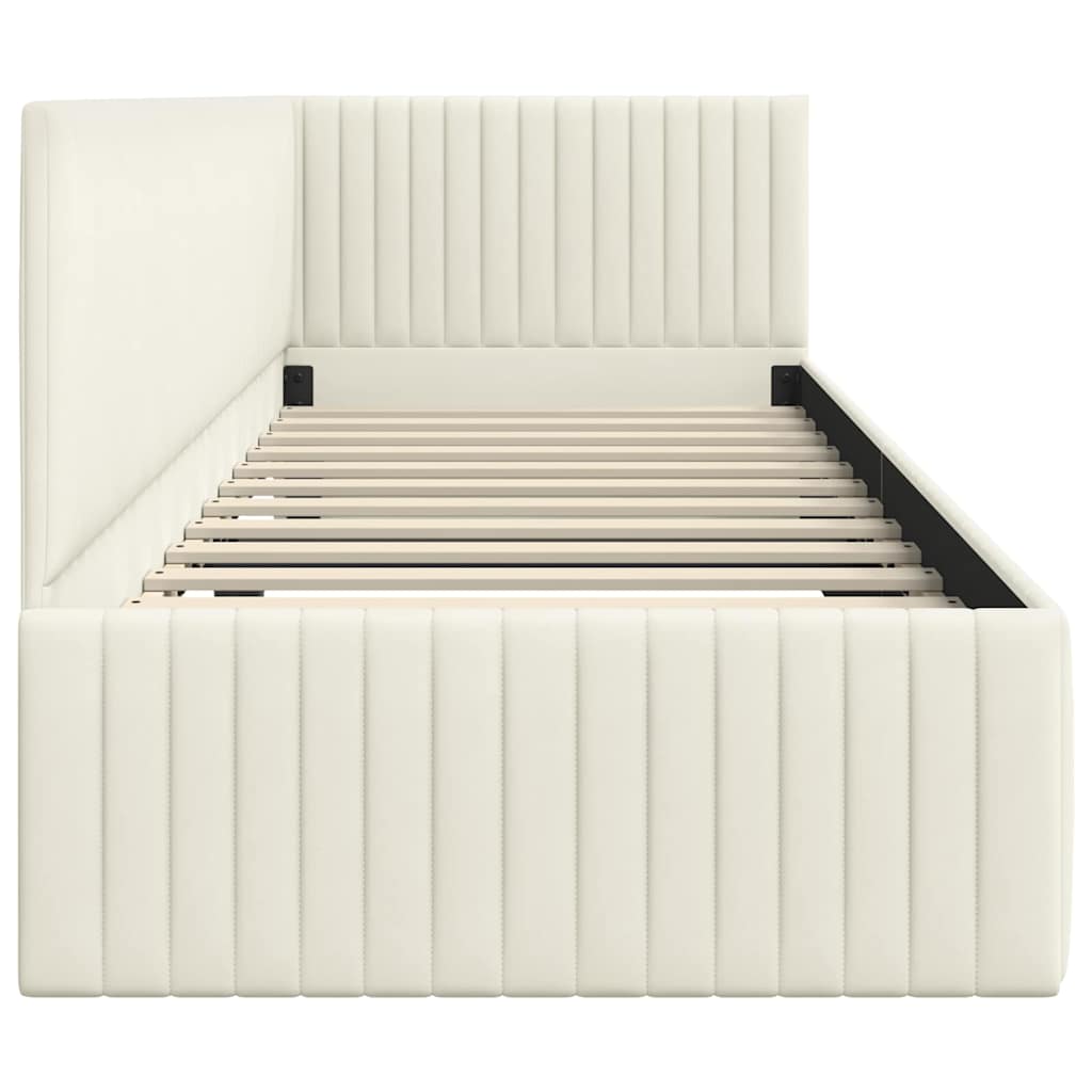 Corner Bed Frame with Headboard Cream 80 x 200 cm Velvet