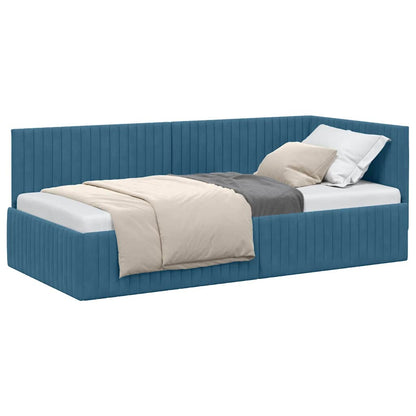Corner Bed Frame with Headboard Blue 90 x 190 cm Velvet