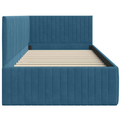 Corner Bed Frame with Headboard Blue 90 x 190 cm Velvet