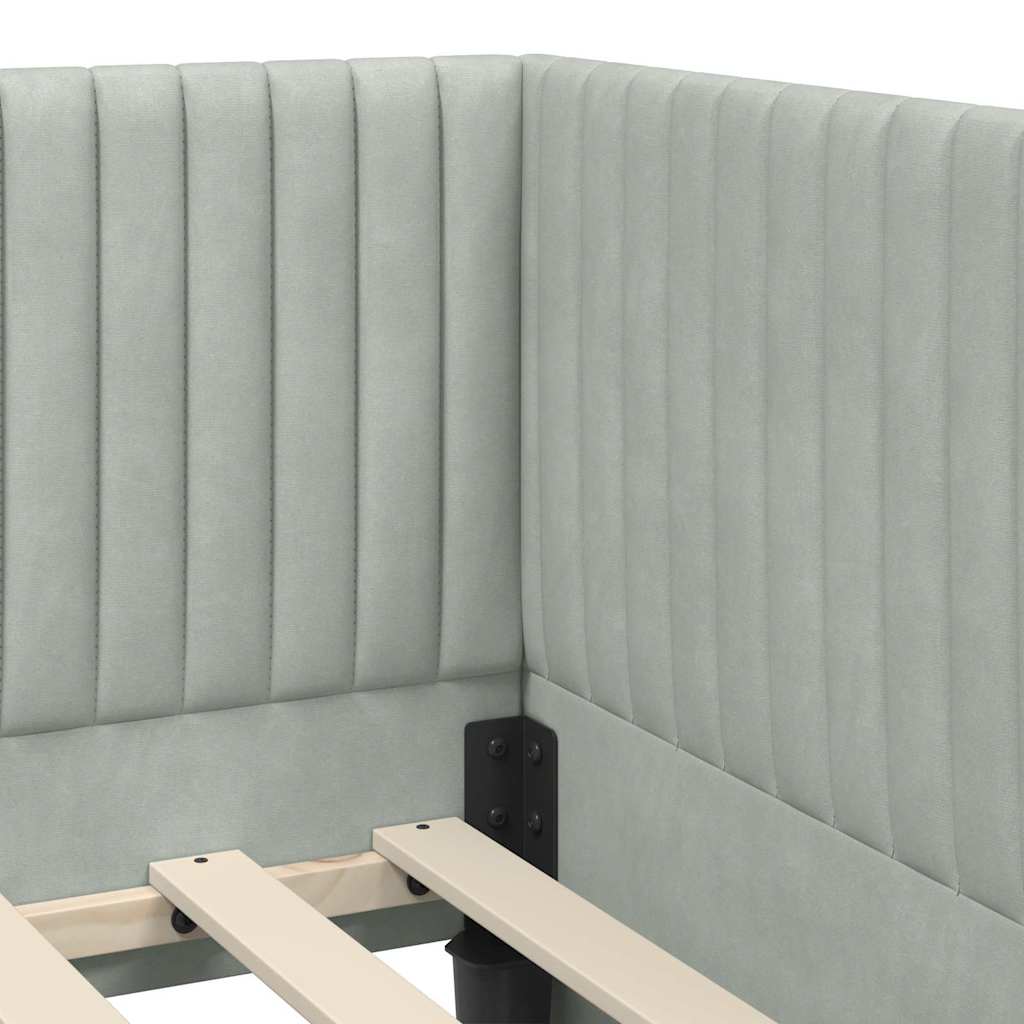 Corner Bed Frame with Headboard Light grey 90 x 190 cm Velvet