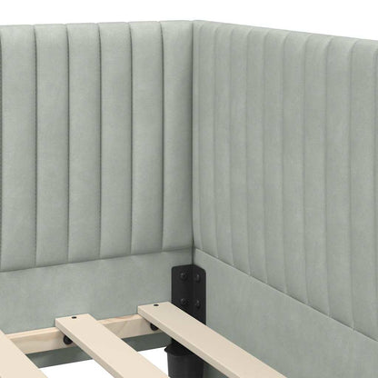Corner Bed Frame with Headboard Light grey 90 x 190 cm Velvet