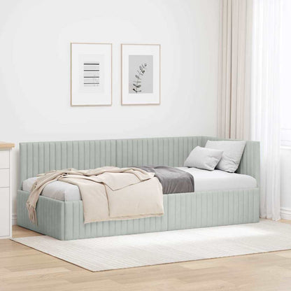 Corner Bed Frame with Headboard Light grey 90 x 190 cm Velvet