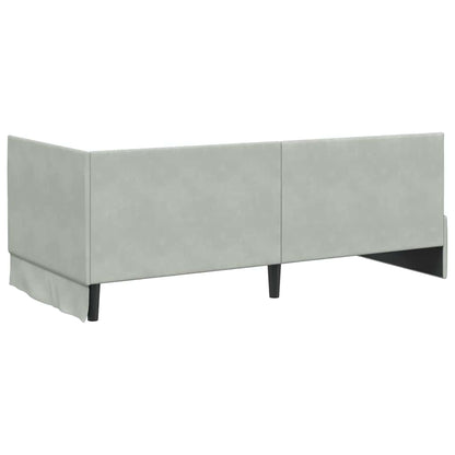 Corner Bed Frame with Headboard Light grey 90 x 190 cm Velvet