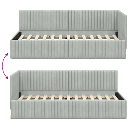 Corner Bed Frame with Headboard Light grey 90 x 190 cm Velvet