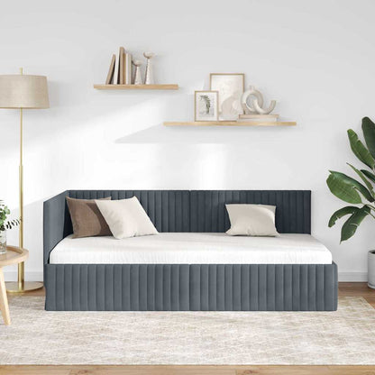 Corner Bed Frame with Headboard Dark grey 90 x 190 cm Velvet
