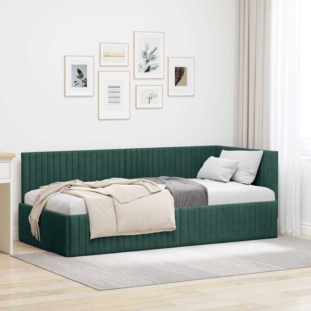 Corner Bed Frame with Headboard Dark green 90 x 190 cm Velvet