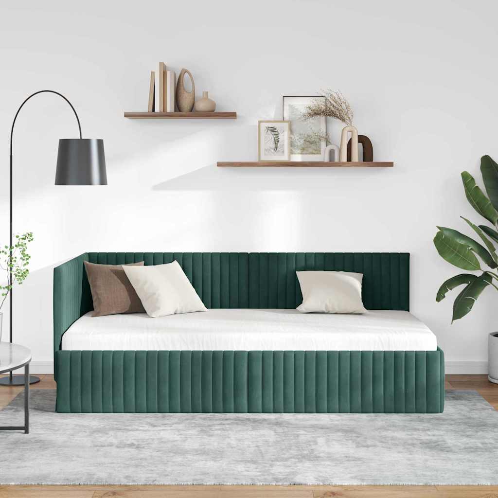 Corner Bed Frame with Headboard Dark green 90 x 190 cm Velvet