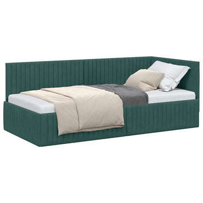 Corner Bed Frame with Headboard Dark green 90 x 190 cm Velvet