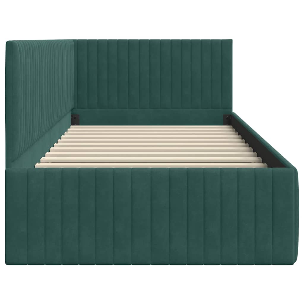 Corner Bed Frame with Headboard Dark green 90 x 190 cm Velvet