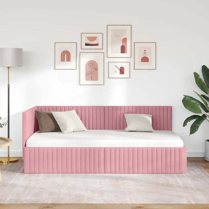 Corner Bed Frame with Headboard Pink 90 x 190 cm Velvet
