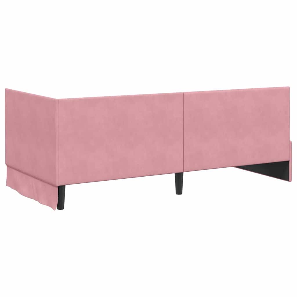 Corner Bed Frame with Headboard Pink 90 x 190 cm Velvet
