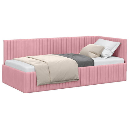 Corner Bed Frame with Headboard Pink 90 x 190 cm Velvet