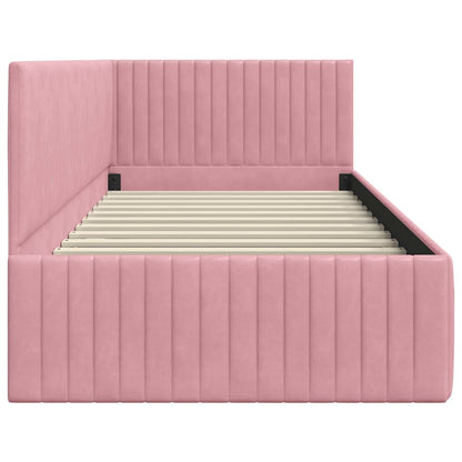 Corner Bed Frame with Headboard Pink 90 x 190 cm Velvet