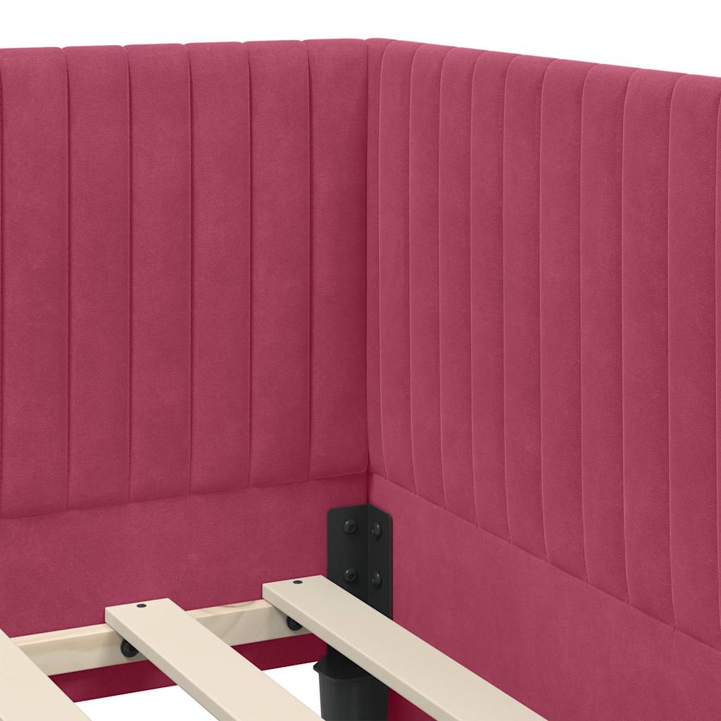 Corner Bed Frame with Headboard Wine red 90 x 190 cm Velvet