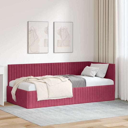 Corner Bed Frame with Headboard Wine red 90 x 190 cm Velvet