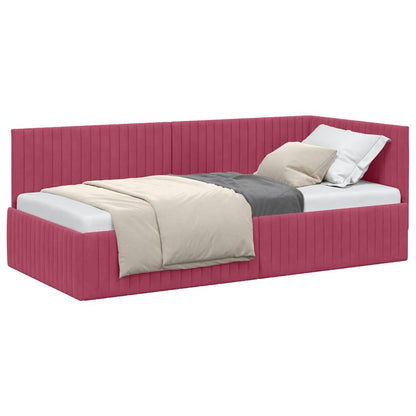 Corner Bed Frame with Headboard Wine red 90 x 190 cm Velvet