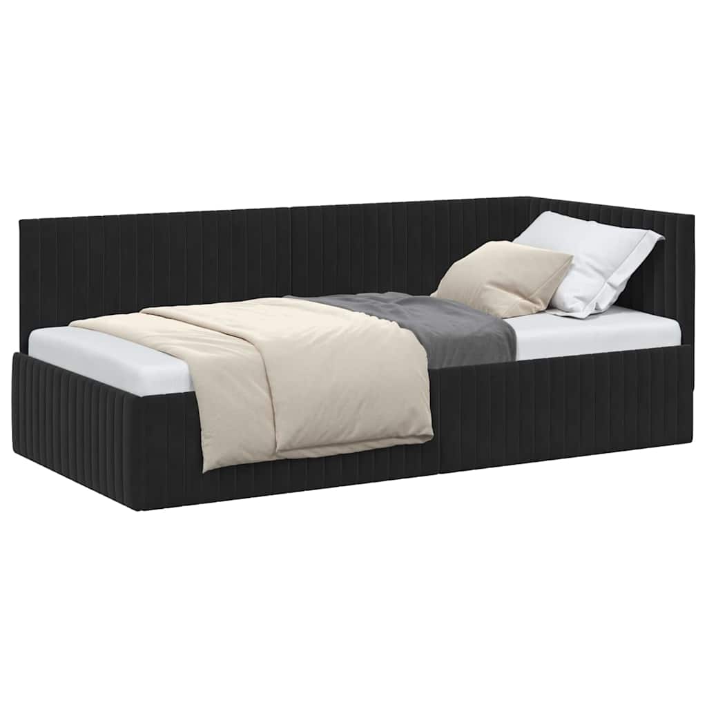 Corner Bed Frame with Headboard Black 90 x 190 cm Velvet