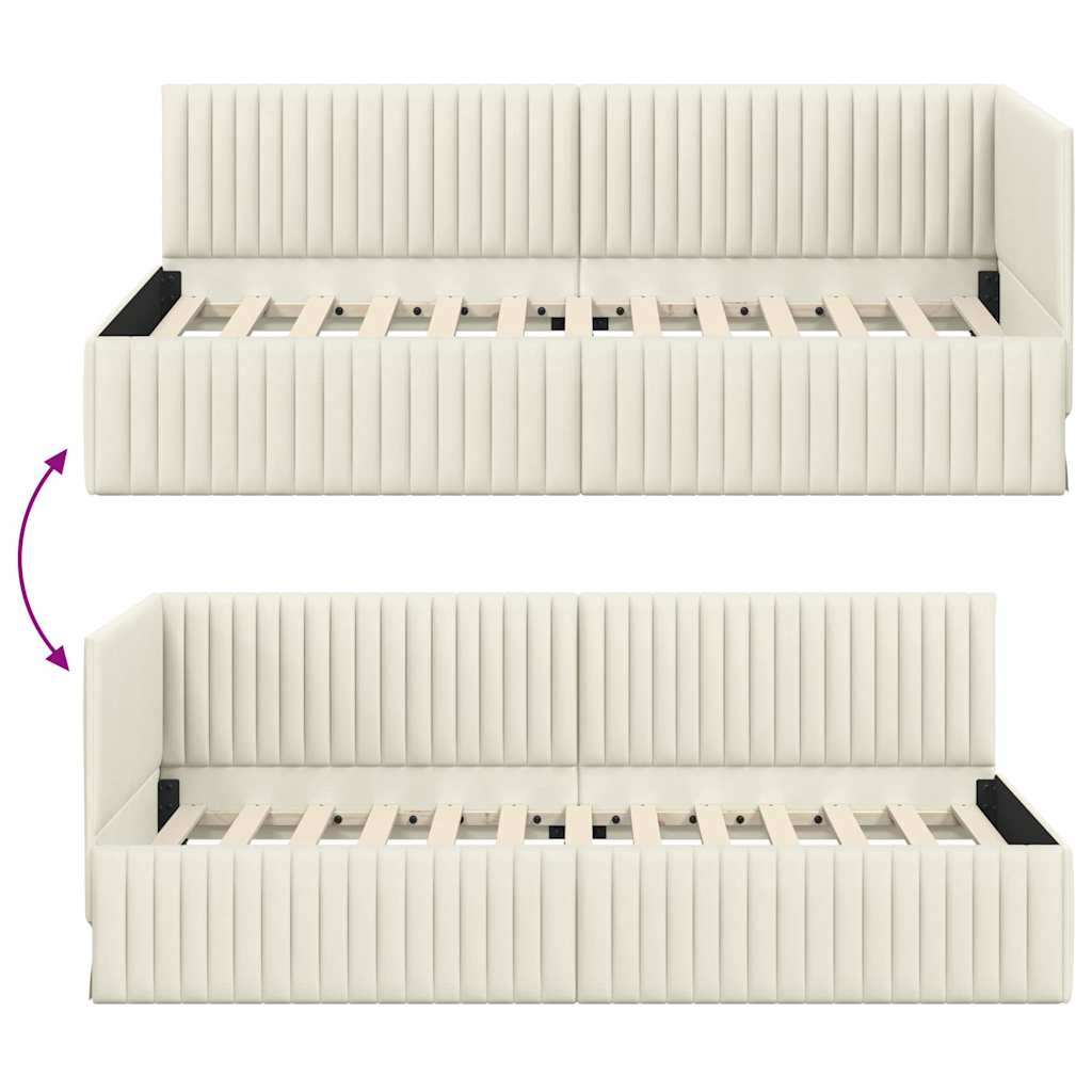 Corner Bed Frame with Headboard Cream 90 x 190 cm Velvet