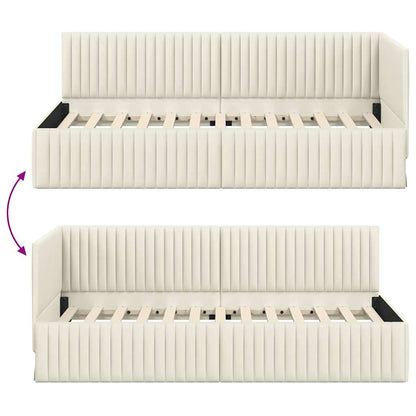 Corner Bed Frame with Headboard Cream 90 x 190 cm Velvet