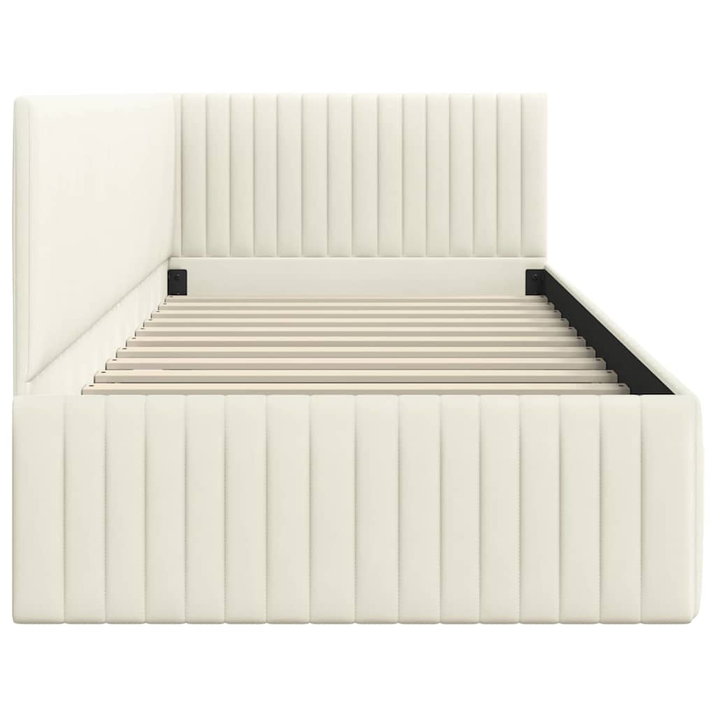 Corner Bed Frame with Headboard Cream 90 x 190 cm Velvet