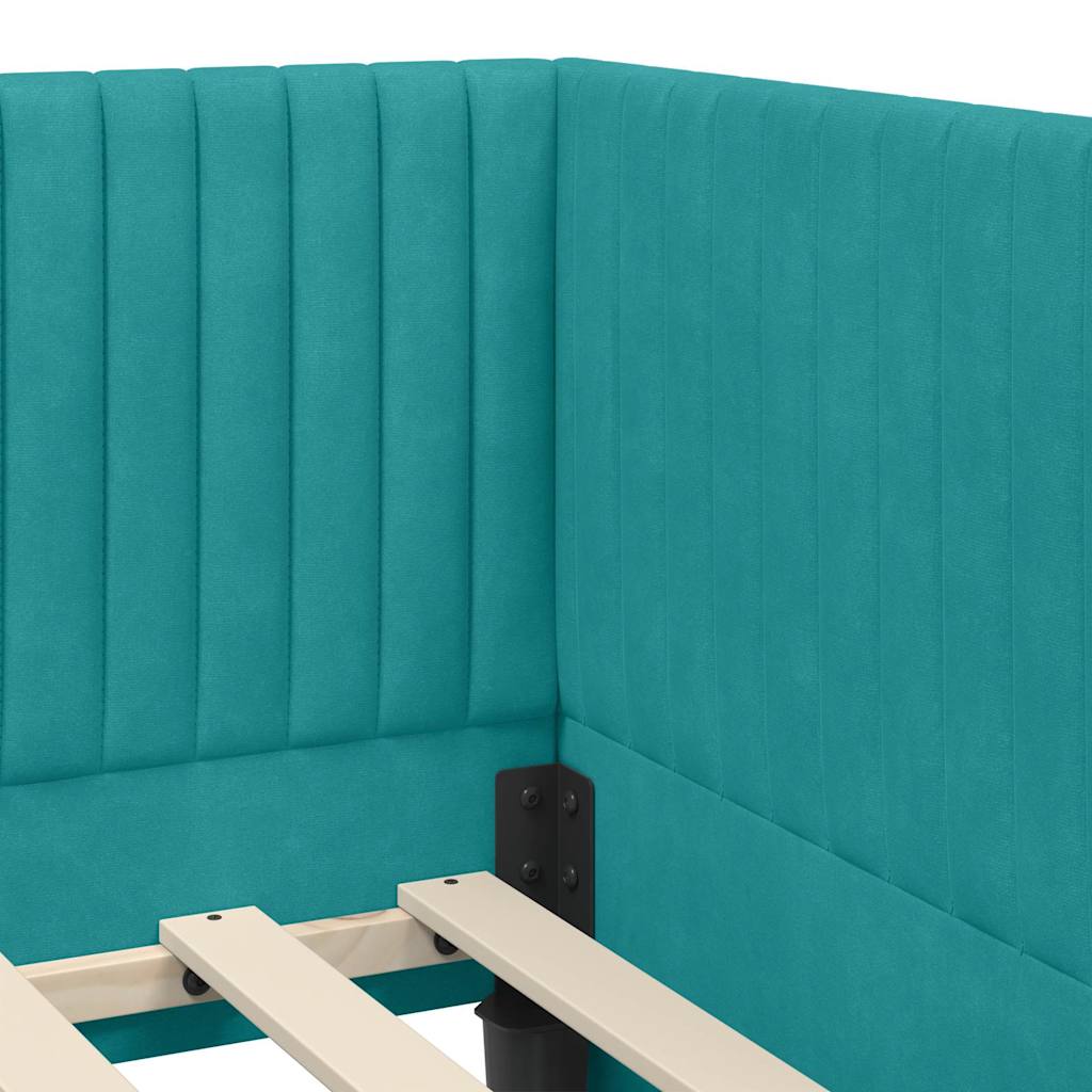 Corner Bed Frame with Headboard Turquoise 90 x 190 cm Velvet